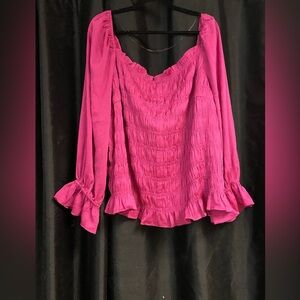 NWT  Cute, raspberry pink long sleeve top with ruching. wear off ir on shoulder.